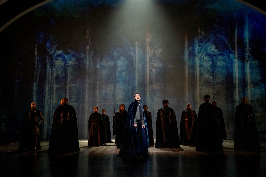  Andrew Burnap (center) and company in Lincoln Center Theater's production of 'Camelot' (courtesy of Joan